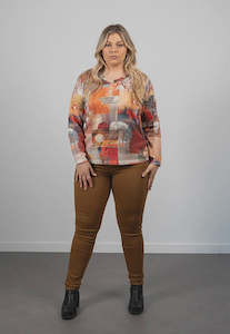 Bagoraz: Bagoraz Orange V Neck Long Sleeve Top