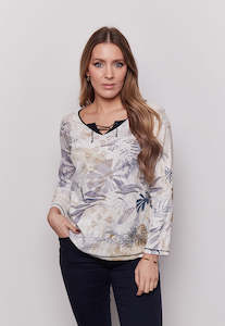 Kalisson: Kalisson Blue and Tan V Neck with tie Long Sleeve Shirt