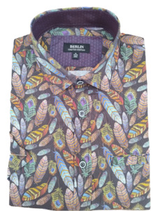 Berlin Coloured Feathers Viscose Short Sleeve Shirt
