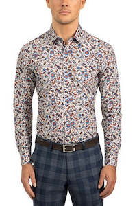 Gibson: Gibson Flame allover blue and orange floral Long Sleeve Shirt