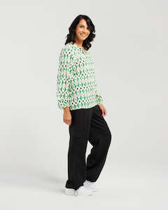 Blackstone: Blackstone Collared V Neck Top - Winter Green