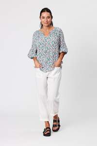 Blackstone Verdigris Gathered Yoke Half Sleeve Top