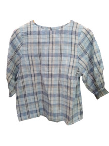 Blackstone Sky and Black Linen Short Sleeve Top