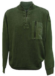 Berlin Olive 1/4 Zip Waffle  Sweatshirt