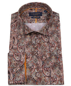 Guide London: Guide London Earthy Paisley Long Sleeve Cotton Shirt
