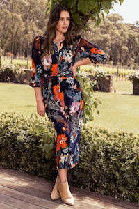 Jump Deco Floral Tie Waist Dress-Multi