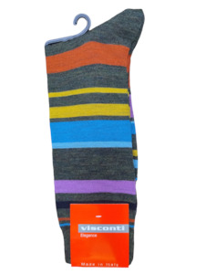 Mens Clothing Accessories: Visconti Italian Block Stripe Merino Wool Socks - Bosco