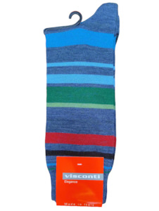 Mens Clothing Accessories: Visconti Italian Stripe Merino Wool Socks - Lago