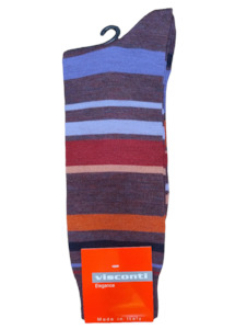 Visconti Italian Block Stripe Merino Wool Socks - Prugna