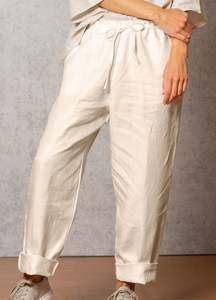 Noble Wilde: Noble Wilde Women's Twill Linen Pants - Sand