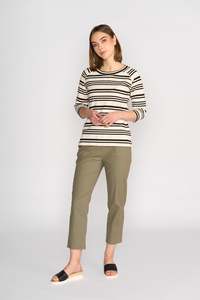 Vassalli Boat Neck 3/4 Sleeve Top Ecru/Black Stripe