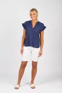Vassalli: Vassalli Drop Shoulder Top With Shirring Detail Navy