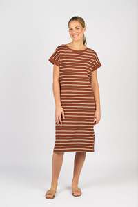 Vassalli: Vassalli Drop Sleeve T Shirt Dress Pecan Stripe