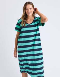 Ladies Dresses Skirts: Elm Mercury Stripe Dress - Blue & Green Stripe