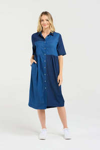 Blackstone Elise Patchwork Short Sleeve Denim Dress