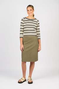 Vassalli Flat Front Pull On Knee Length Skirt-Army