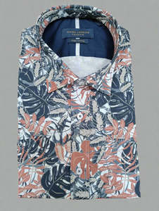 Guide London Terracotta Leaves Short Sleeve Shirt