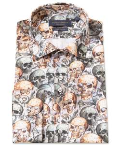 Guide London Skull Print Long Sleeve shirt in Green & Tan