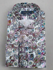 Guide London: Guide London Purple & Pink Floral Long Sleeve Shirt