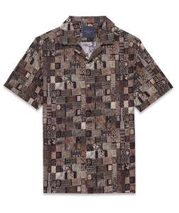 Guide London Pure Cotton Revere Collar Patchwork Print Short Sleeve Shirt