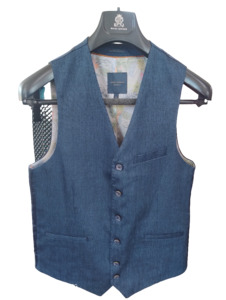Guide London: Guide London Navy Linen Blend Waistcoat