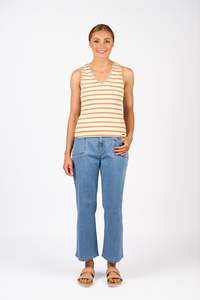 Knewe Vista Tank Top- Ecru/Caramel Stripe
