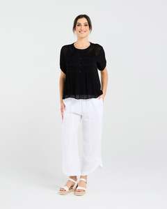 Blackstone Hilarie Gathered Front Short Sleeve Top-Sunset Coral