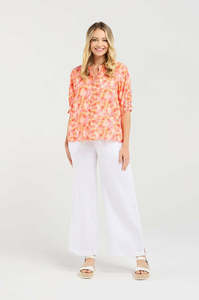 Blackstone: Blackstone Annabelle Button Front Frill S/Sleeve Top-Sunset Petals