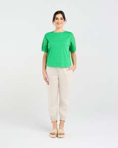 Blackstone Ariane Broderie Sleeve Tee-Kelly Green