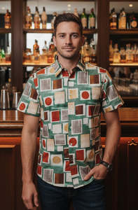 John Lennon Green Geometric Short Sleeve Shirt