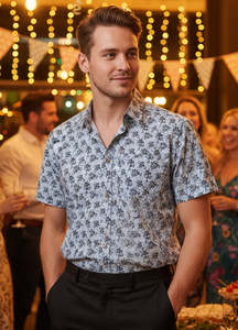 Portobello Road Ironcheater Blue Floral Short Sleeve Shirt