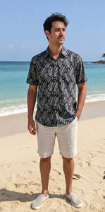 LFD Lifestyle Leaf Pattern Short Sleeve Shirt - Navy & Green