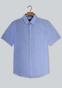 50 Off: RF Scott Fields Short Sleeve Linen Shirt Baltic Blue