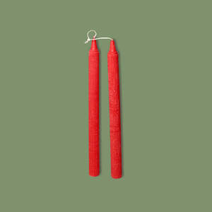 Ribbed table candles (Pair)- Venetian Red
