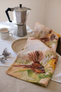 Linen Tea Towels: Birds of New Zealand - Pīwakawaka/Fantail