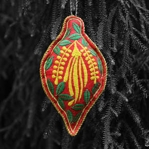 Christmas Tree Decorations: Embroidered ornament - Kowhai #2