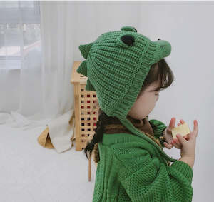 Hats: Winter Toddler/Baby Hat - Knit Cotton Beanie - Big Eyes Dinosaur