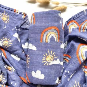 Swaddle: Bamboo Muslin Wrap - Blue Rainbow