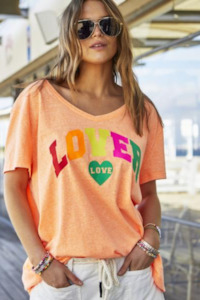 Vee Neck Lover Tee Shirt - Orange