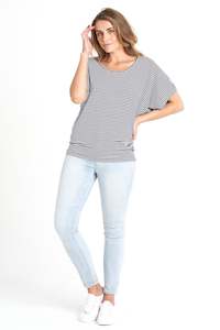 Betty Basics Curve: Maui Tee - Navy Blue/White Stripe