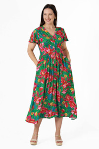 Alish Midi Dress - Green/Red Floral