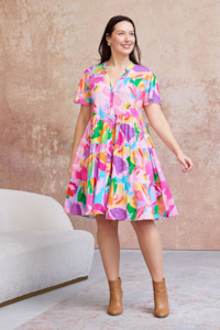 Boho Australia: Hibiscus Hues Short Dress - Pink/Blue Floral