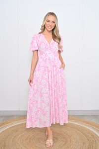 New U Collection: Vee Neck Dress With Pockets - Pink