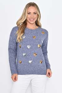 Sequin Heart Knit - Navy