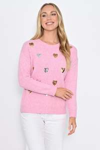 Sequin Heart Knit - Pink