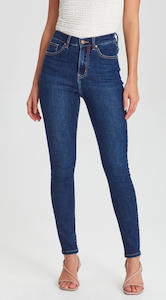 Junk Food: Veronica Jeans With Elastic Back - Dark Blue