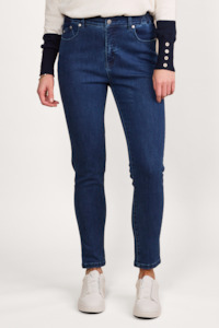 Skinny Leg Ankle Grazer With Elastic Insert Waistband - Blue Denim