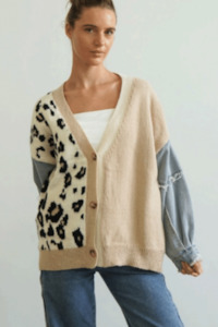 Malani Patchwork Cardigan - Leopard/Denim