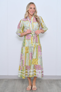 3/4 Sleeve Midi Dress - Green