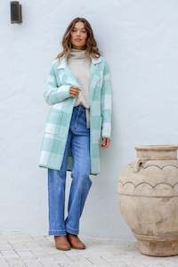 Grace Co: Checked Coatigans - Soft Green/Winter White